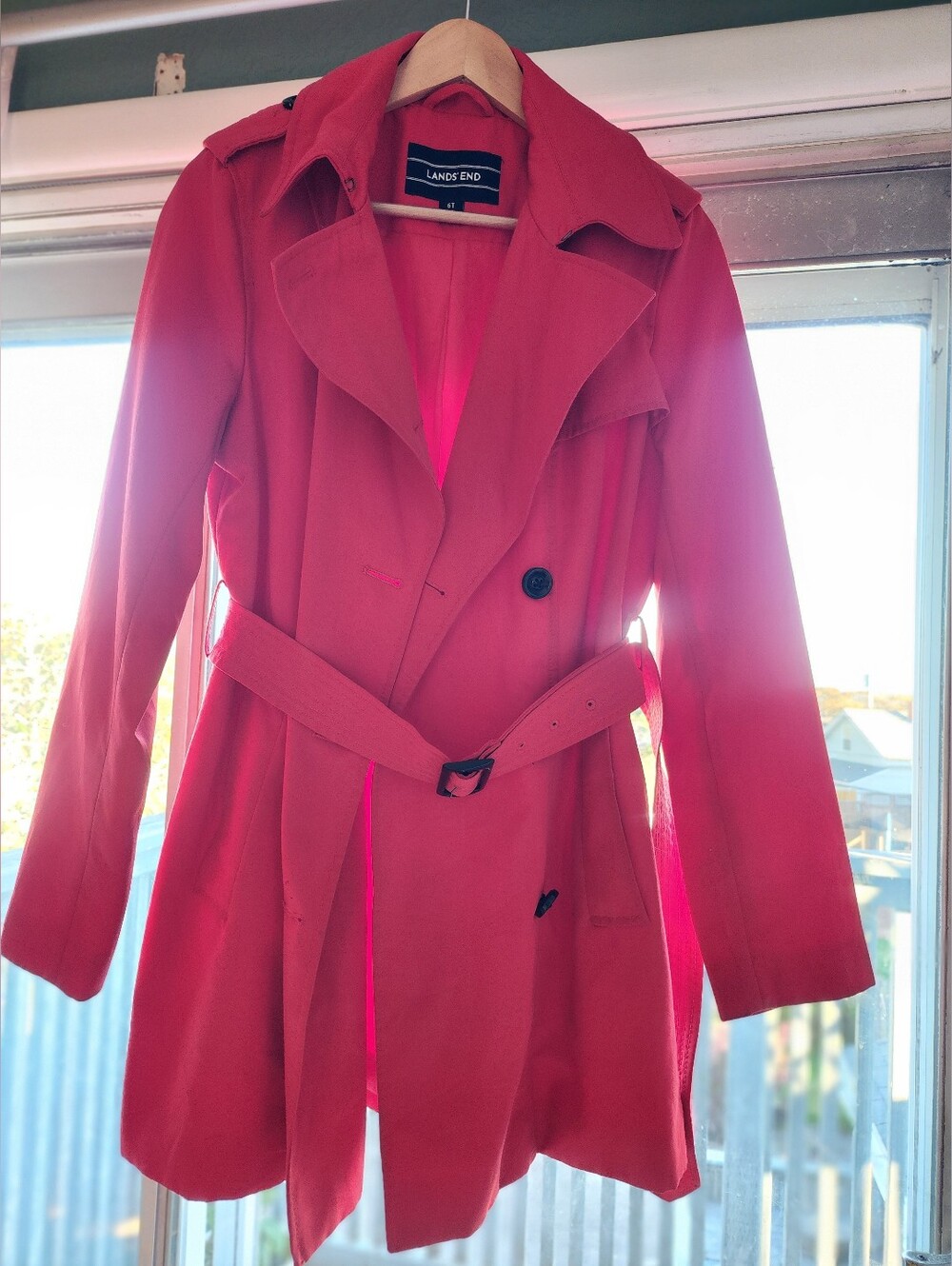 Lands' End Women’s Red Double-Breasted Trench Coat - Perfect For Fall